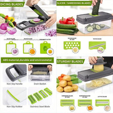 Load image into Gallery viewer, 16 Pcs Multifunctional Fruit Slicer, Cutter with Container, Onion Mincer Chopper with Multiple Interchangeable Blades